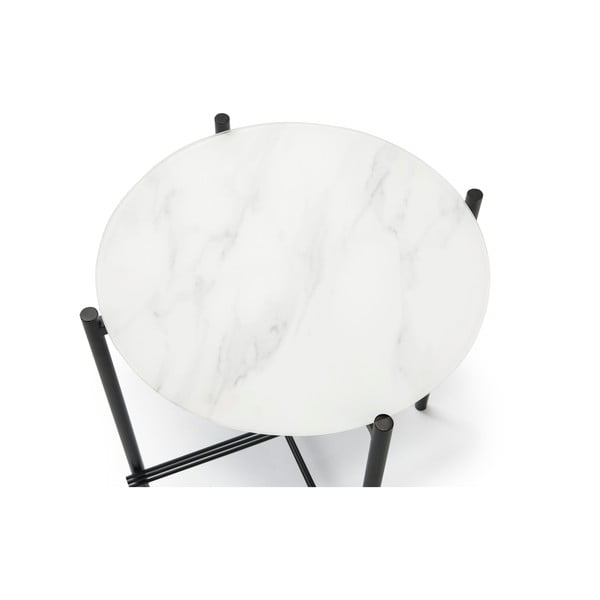 Fehér-fekete tárolóasztal márvány dekoros üveglappal, ø 47 cm - Marckeric-image-3