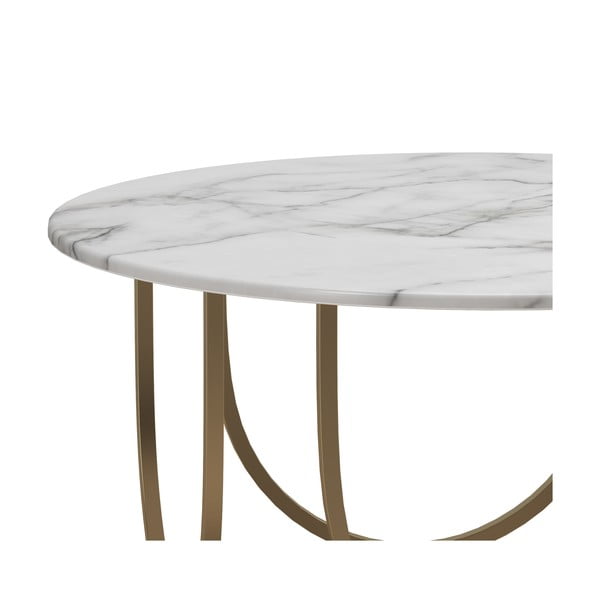Fehér-aranyszínű kerek dohányzóasztal márvány dekorral ø 79 cm Gwyneth – CosmoLiving by Cosmopolitan-image-4