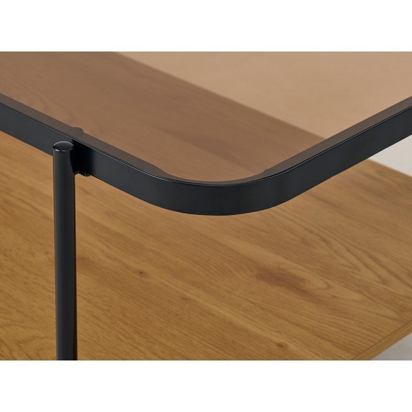 Natúr színű dohányzóasztal üveg asztallappal 60x120 cm Hassel – Unique Furniture-image-1