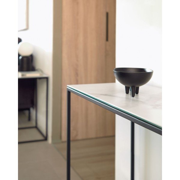 Fekete-fehér konzolasztal kerámia asztallappal 30x110 cm Rewena – Kave Home-image-2