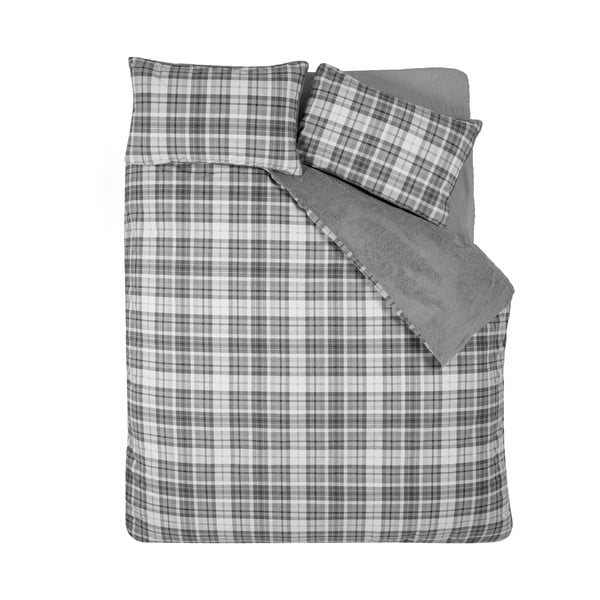 Szürke egyszemélyes sherpa ágyneműhuzat 135x200 cm Cosy Sherpa Check – Catherine Lansfield