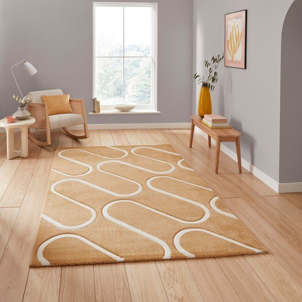 Okkersárga szőnyeg 120x170 cm Linear Curve – Catherine Lansfield-image-2