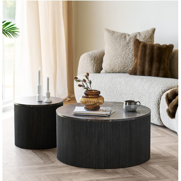 Sötétbarna kerek dohányzóasztal márvány dekoros asztallappal ø 80 cm Rota – House Nordic-image-1