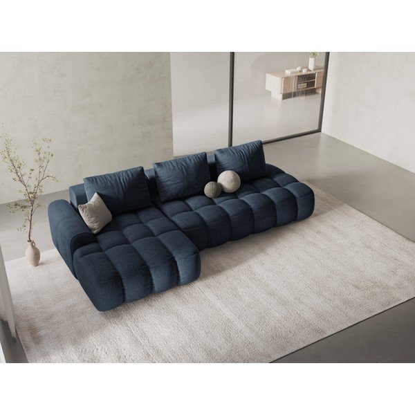 Sötétkék kinyitható-tárolóhelyes sarokkanapé (bal oldali-heverő résszel) Linz – Cosmopolitan Design-image-1