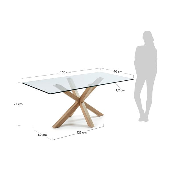 Üveg étkezőasztal természetes talpazattal, 160 x 90 cm - Kave Home-image-4