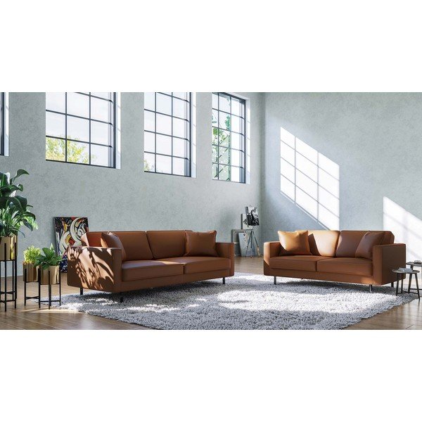 Konyakbarna bőr kanapé 207 cm Kobo – MESONICA-image-3
