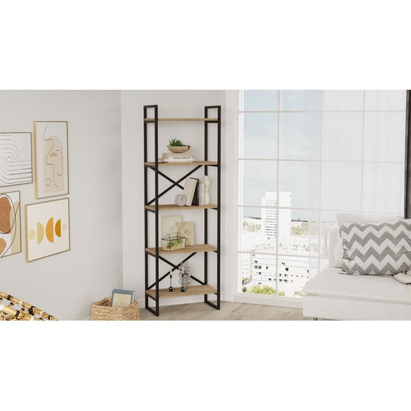 Fekete-natúr színű polcos állvány tölgyfa dekorral 58x175 cm Dusan – Marckeric-image-1