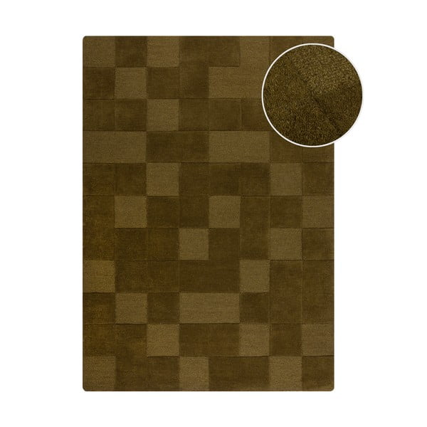 Khaki kézi szövésű gyapjú szőnyeg 120x170 cm Checkerboard – Flair Rugs