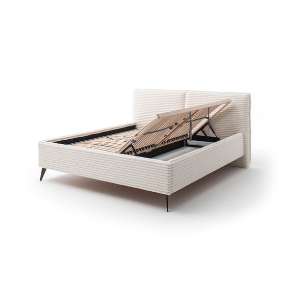 Bézs kárpitozott ágyneműtartós franciaágy ágyráccsal 160x200 cm Matera – Meise Möbel-image-2