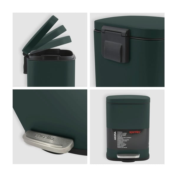 Sötétzöld acél pedálos szemetes 5 l   Akira – Spirella-image-4