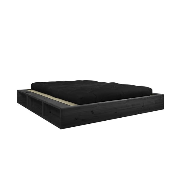 Ziggy fekete kétszemélyes tömörfa ágy fekete Double Latex futon matraccal és tatamival, 140 x 200 cm - Karup Design