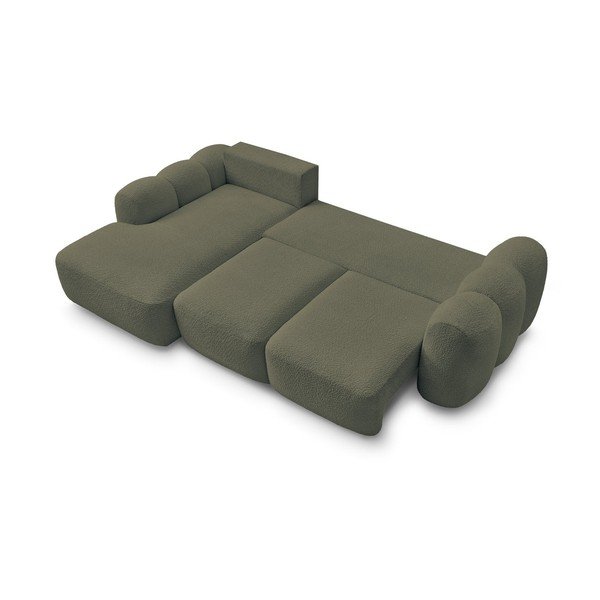 Zöld buklé kinyitható-tárolóhelyes sarokkanapé (bal oldali-heverő résszel) Montaigne – Bobochic Paris-image-3