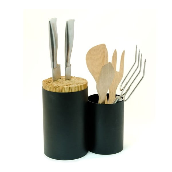 Knife&Spoon fekete kés- és konyhai eszköztartó bambuszból - Wireworks