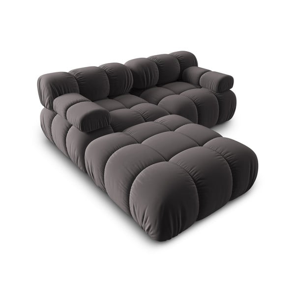 Sötétszürke bársony sarokkanapé Bellis – Micadoni Home-image-4