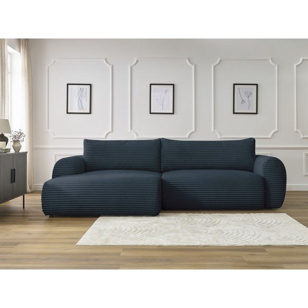 Sötétkék kordbársony kinyitható sarokkanapé (bal oldali) Lucien – Bobochic Paris-image-1