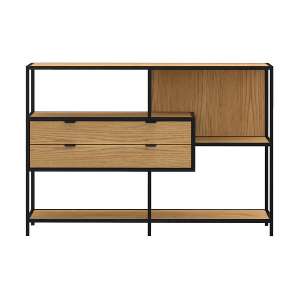 Fekete-natúr színű könyvespolc tölgyfa dekorral 114x78x35 cm Seaford – Actona-image-1