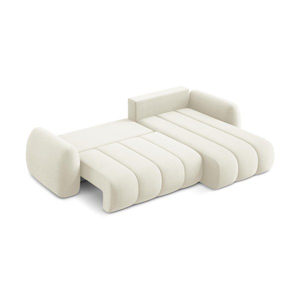 Bézs buklé kinyitható-tárolóhelyes sarokkanapé (jobb oldali-heverő résszel) Pele – Makamii-image-4