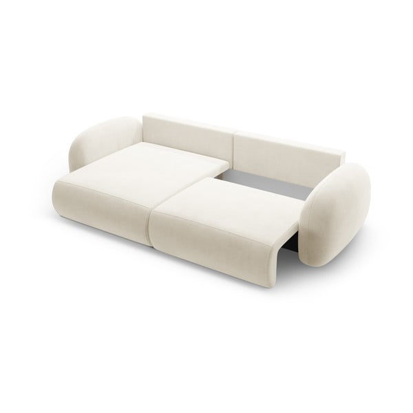 Krémszínű bársony kinyitható-tárolóhelyes sarokkanapé Tonale – Cosmopolitan Design-image-3