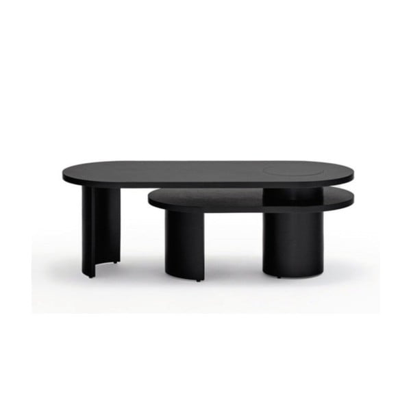 Fekete dohányzóasztal kőrisfa dekorral 120x50 cm Nori - Teulat