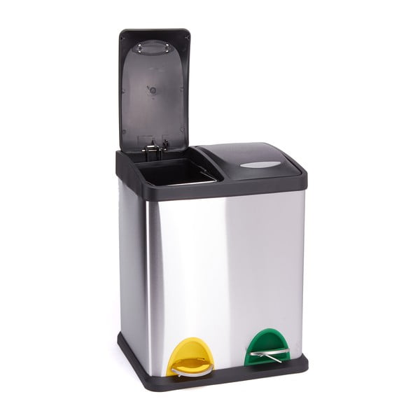Matt ezüstszínű acél szelektív pedálos szemetes 2x8 l   Tri Selectif – MSV-image-2