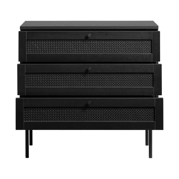 Fekete alacsony komód tölgyfa dekorral 80x75 cm Pensacola – Unique Furniture-image-4