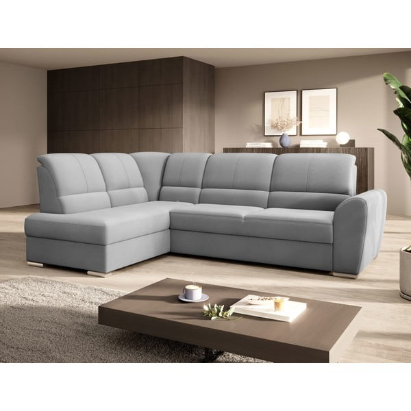 Szürke bársony kinyitható-tárolóhelyes sarokkanapé (bal oldali-L alakú) Siber – ELTAP-image-4