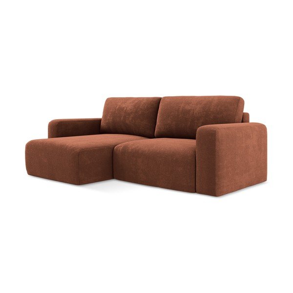 Terrakotta színű zsenília kinyitható-tárolóhelyes sarokkanapé (bal oldali-heverő résszel) Kona – Makamii-image-2