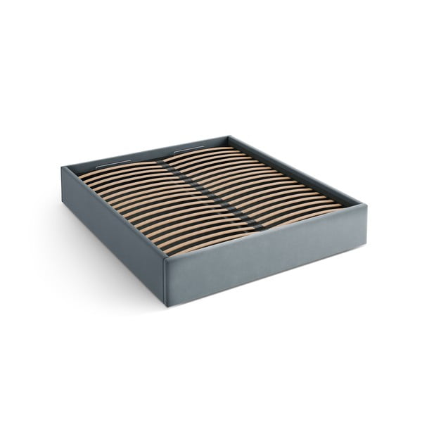 Világoskék kárpitozott ágyneműtartós-ágytámla nélkül franciaágy ágyráccsal 180x200 cm Susan – Micadoni 