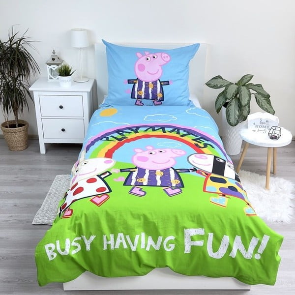 Egyszemélyes pamut gyerek ágyneműhuzat világító hatással 140x200 cm Peppa Pig – Jerry Fabrics-image-1