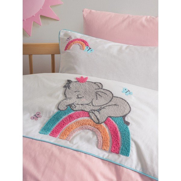 Fehér-rózsaszín négyrészes pamut gyerek ágyneműhuzat babaágyhoz lepedővel 100x150 cm Lucky – Mijolnir-image-2