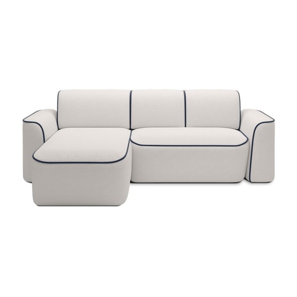 Kék-krémszínű buklé sarokkanapé (bal oldali-heverő résszel) Ume – ELTAP