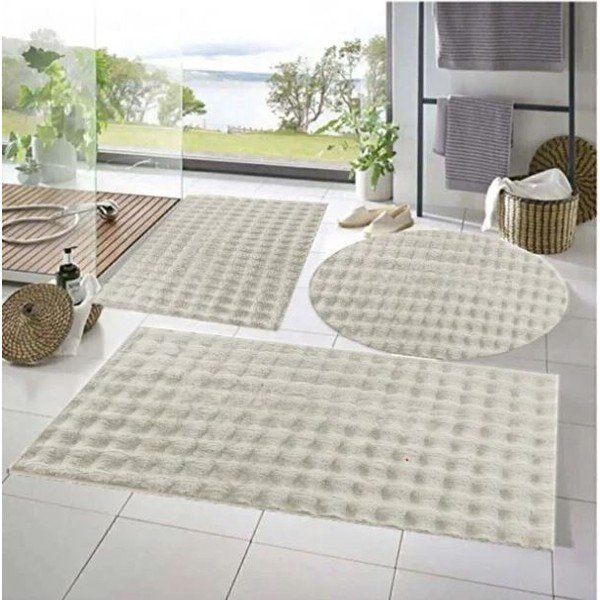 Krémszínű fürdőszobai kilépő szett 3 db-os 60x100 cm Powder – Mila Home