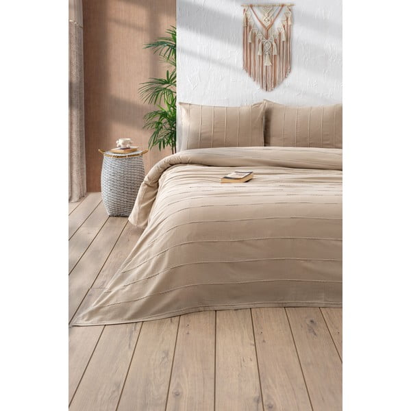 Bézs pamut ágytakaró és párnahuzat szett 210x220 cm Sedef – Mijolnir
