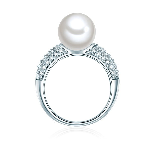 Muschel ezüst színű gyűrű, fehér gyönggyel, 52-es méretben - Perldesse
