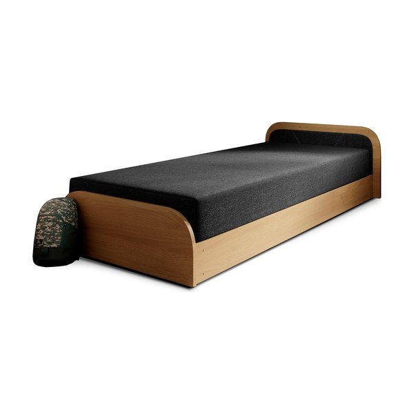 Okkersárga-sötétszürke kárpitozott-forgácslemez ágyneműtartós egyszemélyes ágy matraccal 80x190 cm Parys – ELTAP