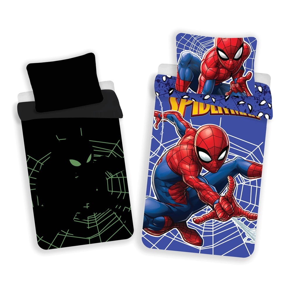 Piros-kék egyszemélyes pamut gyerek ágyneműhuzat világító hatással 140x200 cm Spider-man Jerry Fabrics