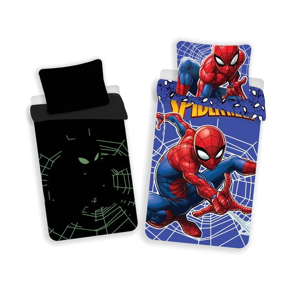 Piros-kék egyszemélyes pamut gyerek ágyneműhuzat világító hatással 140x200 cm Spider-man – Jerry Fabrics