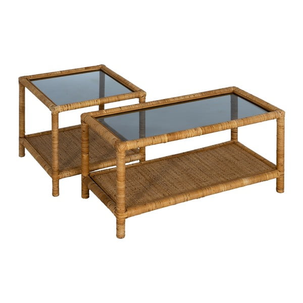 Natúr színű dohányzóasztal üveg asztallappal 40x90 cm – Ixia-image-2