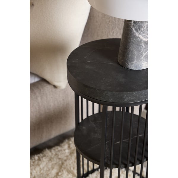 Fekete éjjeliszekrény márvány dekoros asztallappal Strington – Actona-image-2