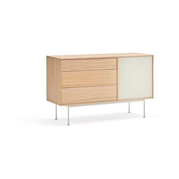 Yoko krémfehér komód tölgyfa dekorral, szélesség 128 cm - Teulat-image-2