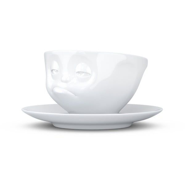 Fehér 'unatkozó' porcelán csésze és alátét - 58products-image-1
