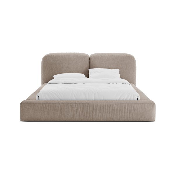 Világosbarna kárpitozott ágyneműtartós franciaágy ágyráccsal 160x200 cm Martina – Micadoni -image-4