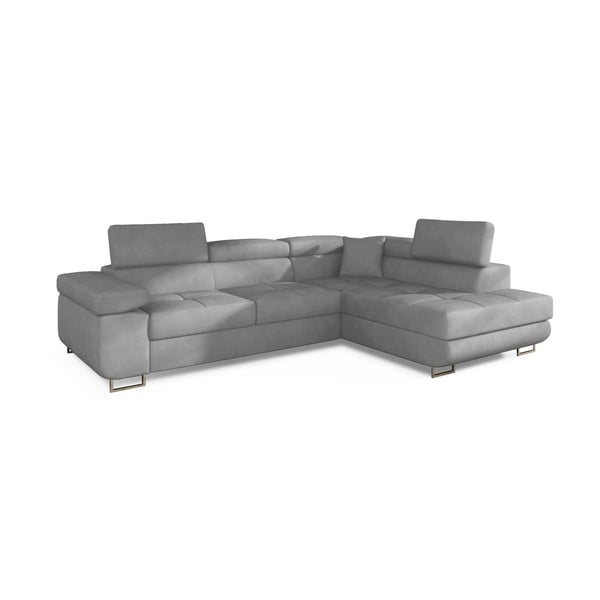 Világosszürke bársony kinyitható-tárolóhelyes sarokkanapé (jobb oldali-L alakú) Anton – ELTAP-image-2