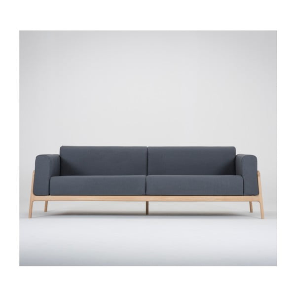 Fawn szürke négyszemélyes kanapé, tömör tölgyfa szerkezet - Gazzda