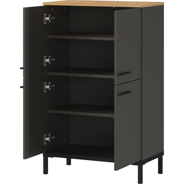 Sötétszürke magas fürdőszoba szekrény tölgyfa dekorral 60x97 cm Yonkers - Germania-image-3