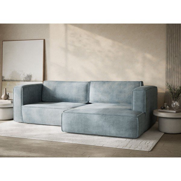 Világoskék zsenília kinyitható-tárolóhelyes sarokkanapé (jobb oldali-heverő résszel) Velto – Maison de Rêve-image-4