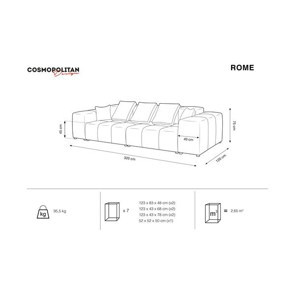 Kék kanapé 320 cm Rome - Cosmopolitan Design-image-4