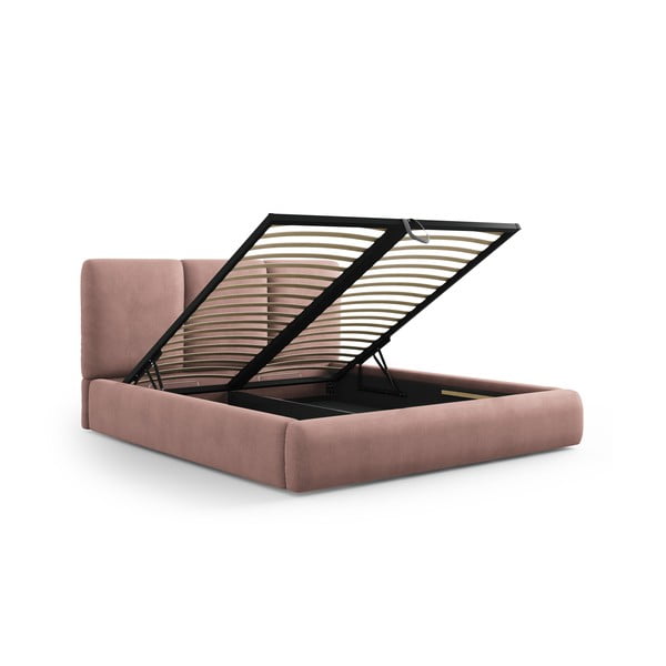 Világos rózsaszín kárpitozott ágyneműtartós franciaágy ágyráccsal 200x200 cm Brody – Mazzini Beds-image-2