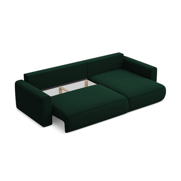 Zöld bársony kinyitható-tárolóhelyes sarokkanapé (jobb oldali-heverő résszel) Kapua – Makamii-image-4