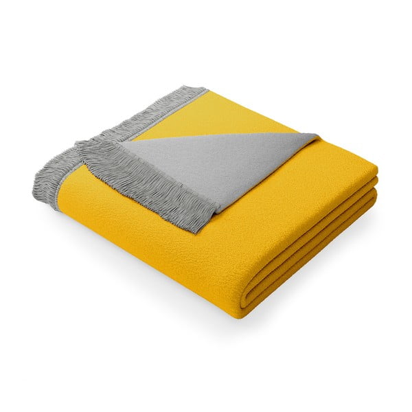 Franse sárga-szürke pamutkeverék takaró, 150 x 200 cm - AmeliaHome